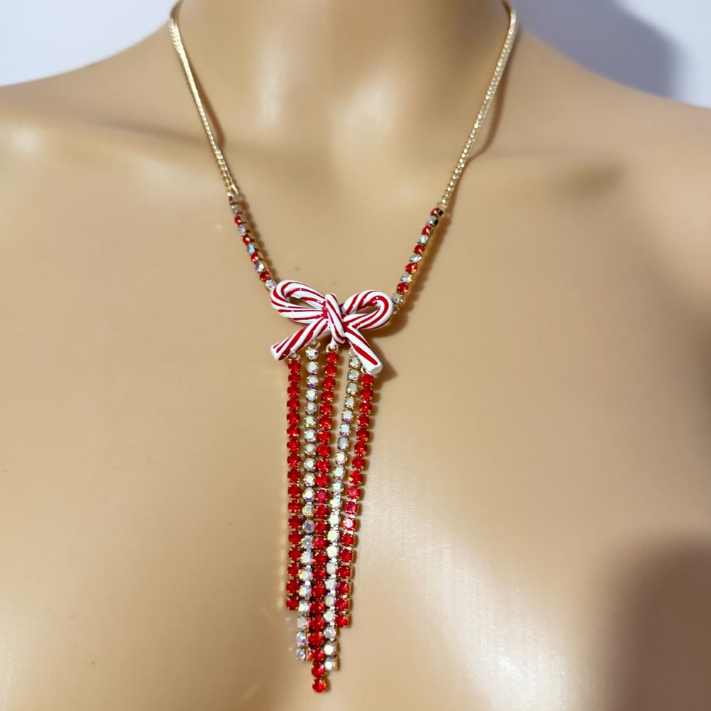 New Betsey Johnson Candy Cane Bow necklace: - Picture 12 of 13